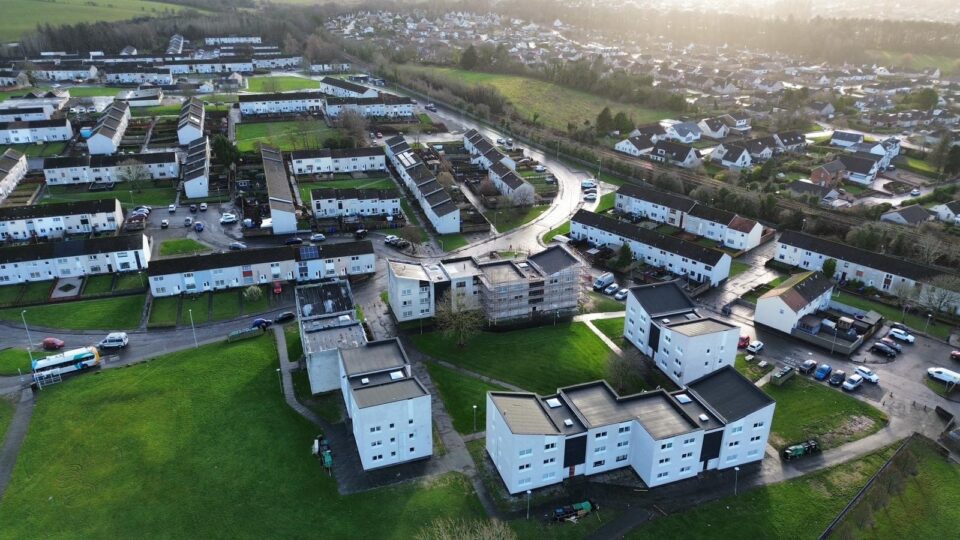 An arial view of Snowdrop Square's new look roofs.